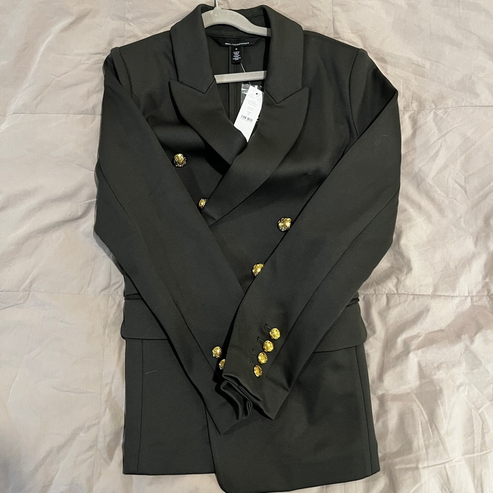 NWT! White House Black Market Green/ Gold Buttons Blazer size 0